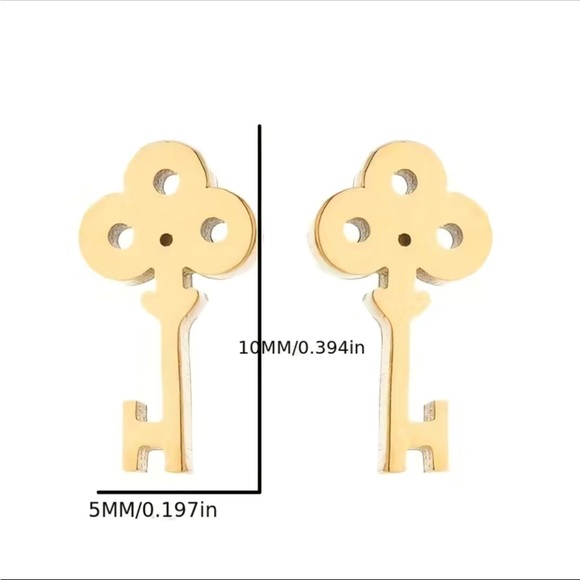 Stainless Steel Mini Black Key Stud Earrings - Picture 3 of 4